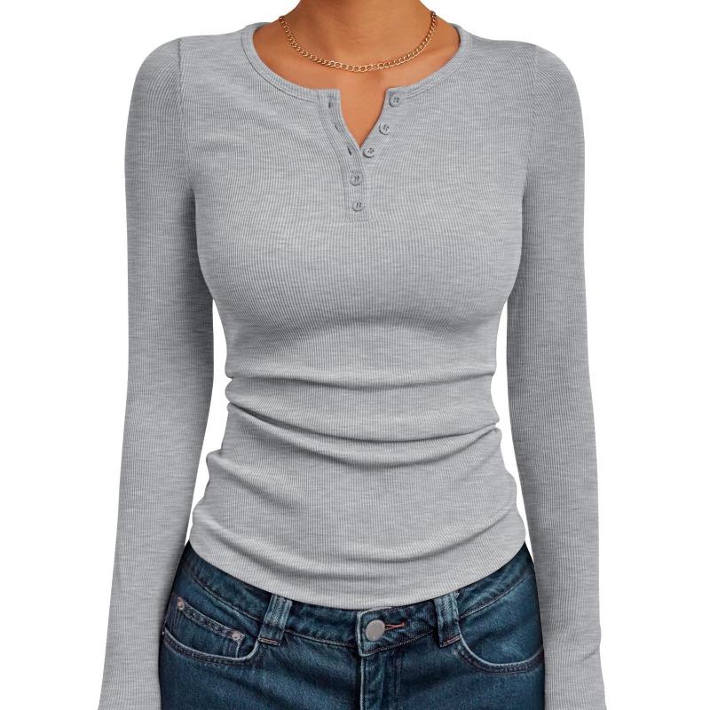 TIFICY Camicette e camicie con scollo a V a maniche lunghe con stampa tinta unita primavera autunno moda casual da donna