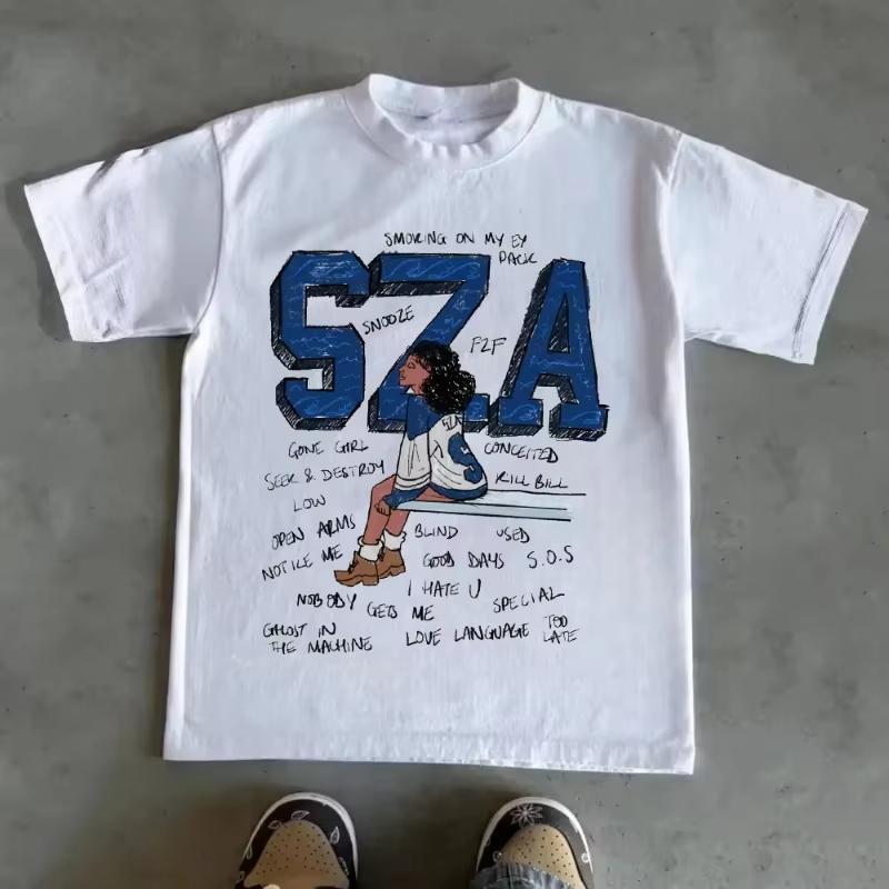 2000s Vintage Casual Girl Sza Print Y2k Unisexs Short Sleeve Oneck Streetwear Harajuku Gothic Tee Crop Top Unisexs Unisex Clothes