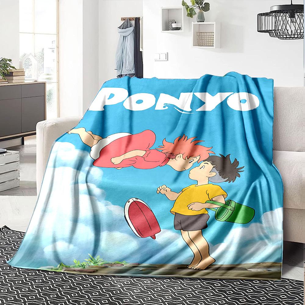 Ponyo Sea Magic Flannel Blanket Super Soft Warm Cozy Blanket for Sofa Bed Office Travel All‑Season Home Decor Gift