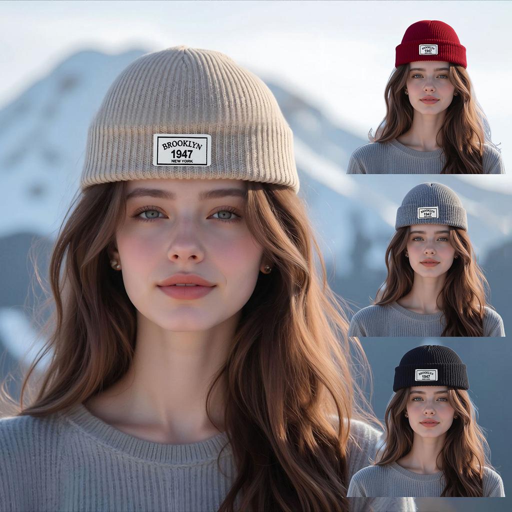 Autumn Winter Knitted Brimless Hat For Women Men Letter Label Hip Hop Docker Cap Street Fashion Beanie Unisex Dome Melon Caps