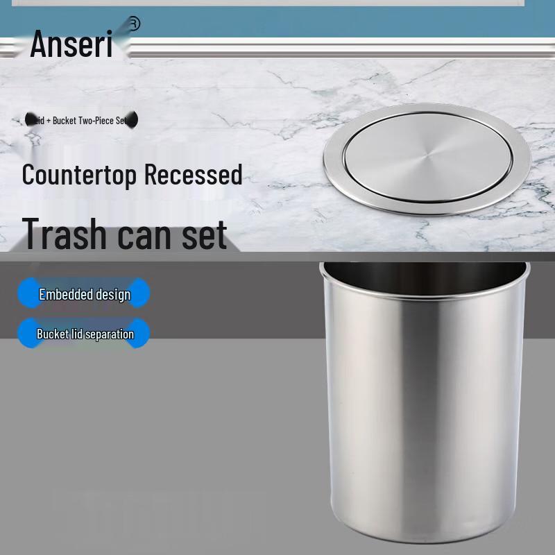 Ansaire Countertop Embedded Swing Lid Trash Can Set