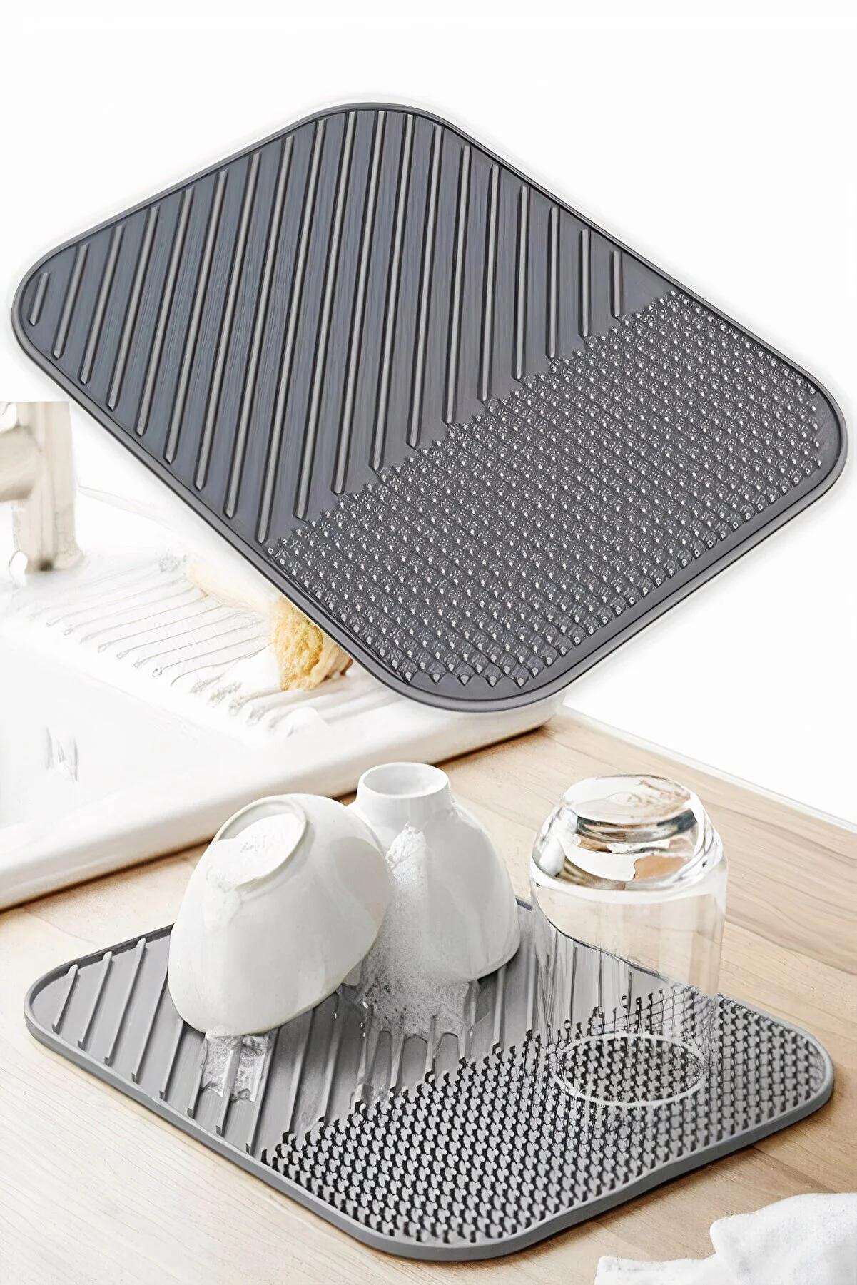 

EPeddler Домашний коврик для сушки посуды, водонепроницаемый силиконовый коврик для посуды 34,5x26,5 cm серый