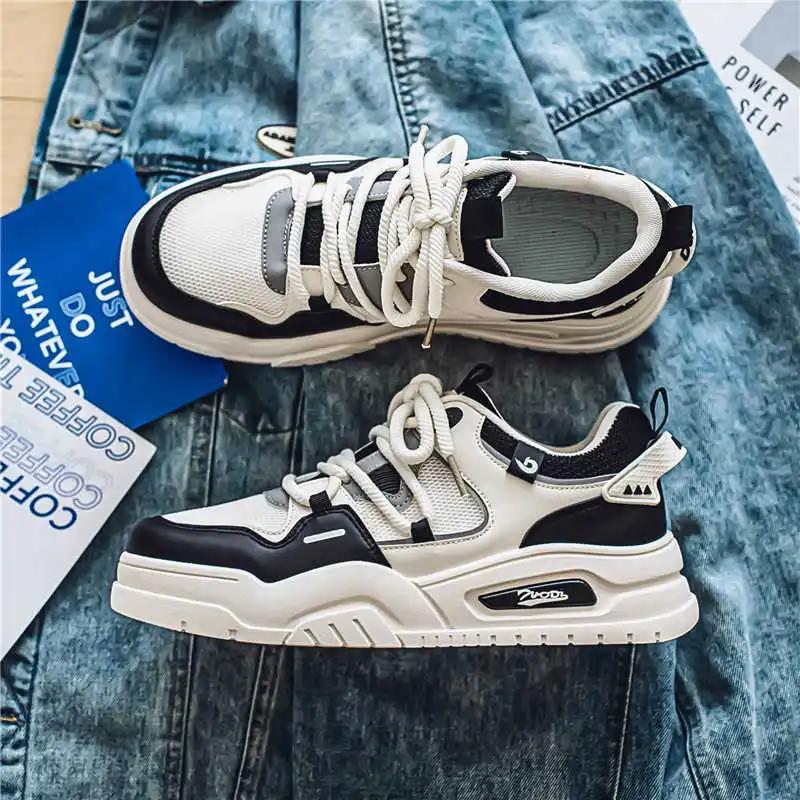 Legitimate Leather Round Foot Men Sneakers Basketball Mens Footwear Shoes For Mens Luxury Sport 2025 Character Tenids