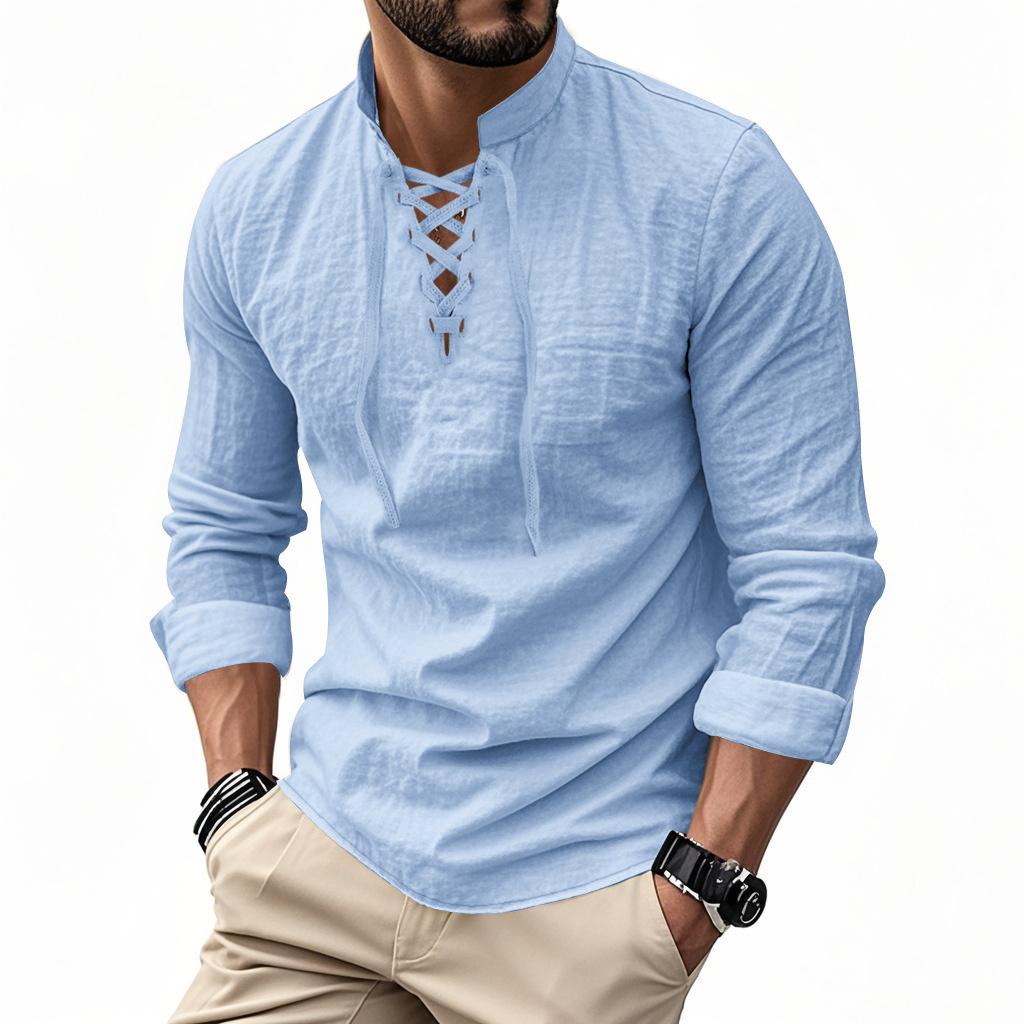 Menpure Colorlong Sleeveslinen Henry Shirt Hippiecasualbeach Stand Collar Shirt