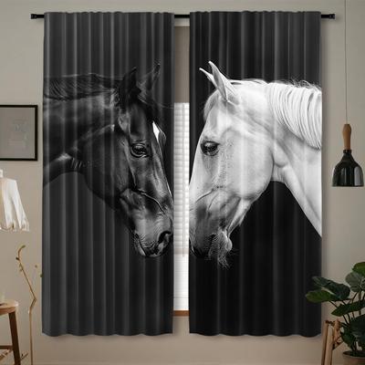 2 Peças, Cortinas Decorativas com Estampa de Cavalo Animal 2D, Cortinas de Janela Decorativas, Para Janela com Varão, Para Quarto Sala de Estar, Decoração de Casa