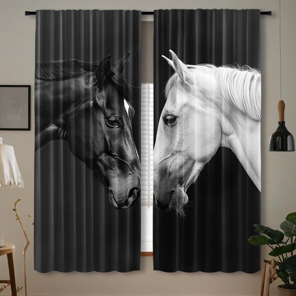 

2Pcs, 2D Animal Horse Printed Curtains, Decorative Window Drapes, Rod Pocket Window Treatment, For Bedroom Living Room, Home Dec 53x116cm 2pc21x46in&Without mount