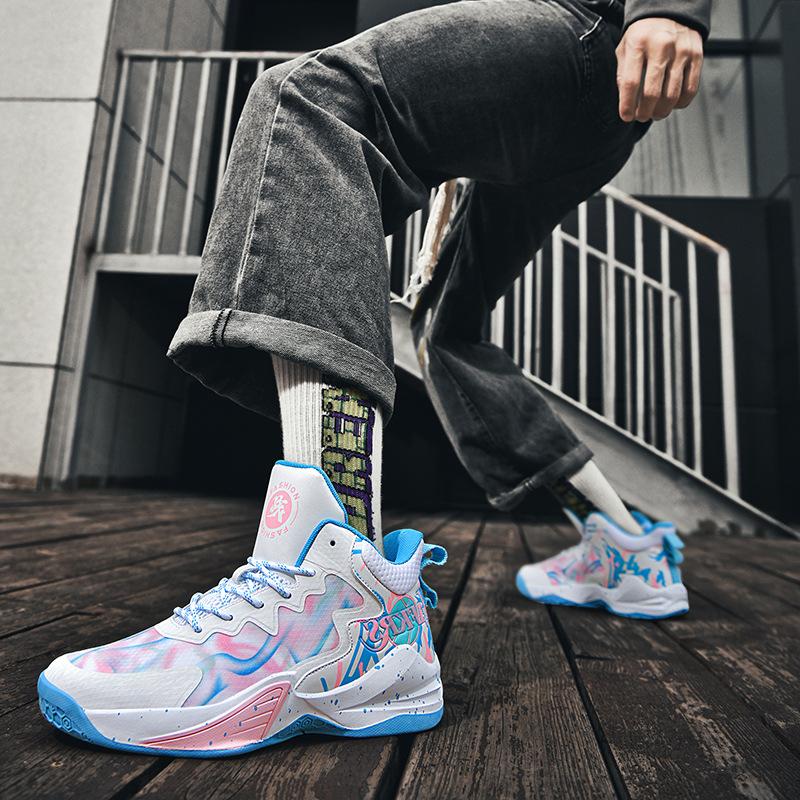 Mandarin duck basketball shoes men's mesh breathable high-top sports shoes new non-slip student luminous training competition sneakers women