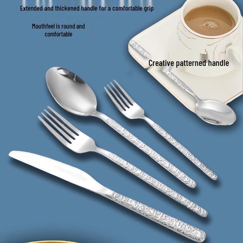 High-End 5-Piece Stainless Steel Western Cutlery Set: Knife, Fork, Dessert Spoon