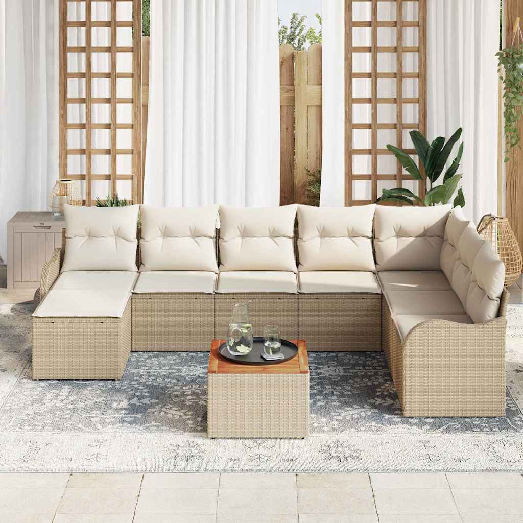 Garden Sofa Set with Cushions 9 Pcs Beige Poly Rattan