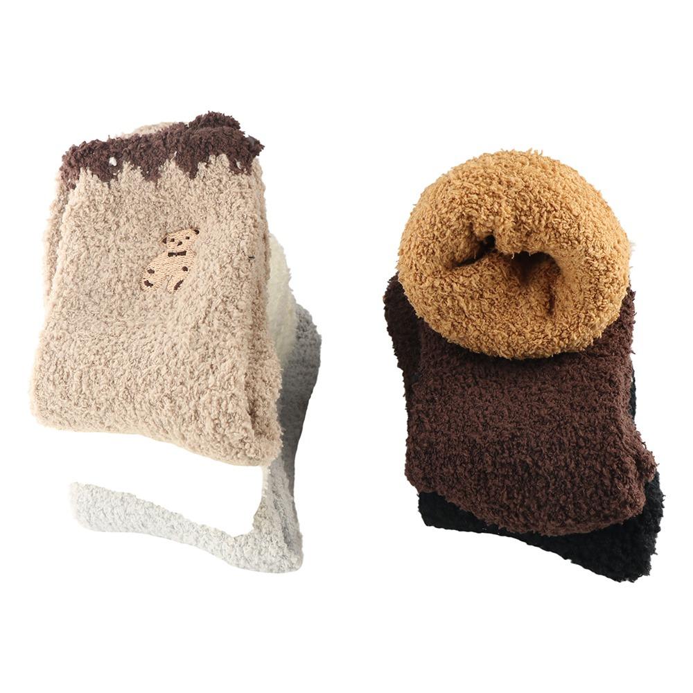 

Solid Color Girls Sleeping Socks Cute Floor Socks Coral Fleece Socks Mid-tube Socks Female Hosiery чорний