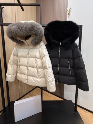 High Version A-word Down Jacket SERIFUR Women's Fur Collar Hooded Slim-fitting Short Bread Jacket
