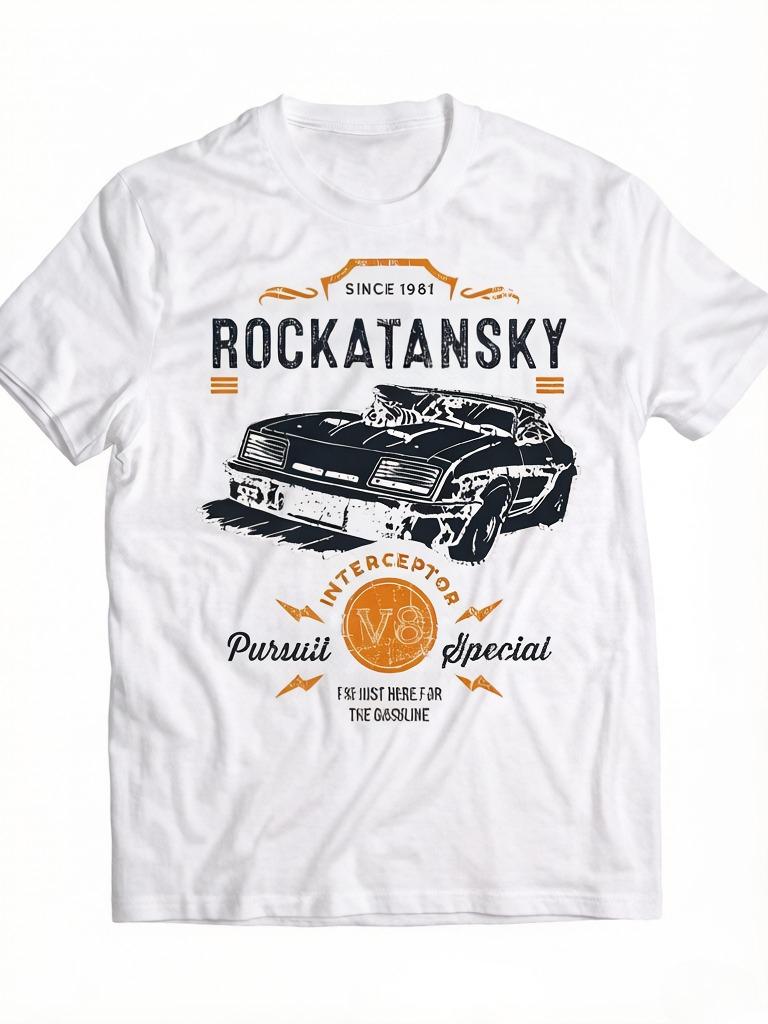 

UnisexS Retro Anime Graphic TShirt Mad Max Rockatansky Pursuit Special Design with Interceptor Car SINCE Black Short Sleeve Tee 2XL