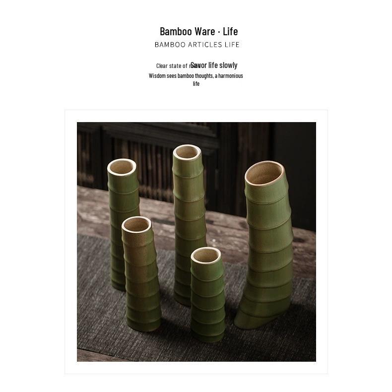 Zen Bamboo Joint Wall Hanging Vase: Ceramic Flower Holder for a Simple, Creative Arrangement.