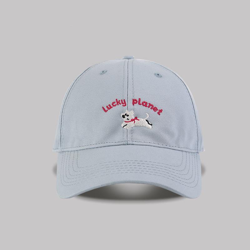 Embroidery puppy baseball cap women's spring new versatile sunshade big head circumference showing face small peaked cap male trend