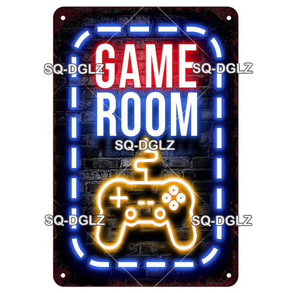SQDGLZ Vintage Game Zone Neon Metal Sign Tin Sign Plate Home Bar Door Wall Decor Sticker Man Cave Decoration Plaque Poster Gift