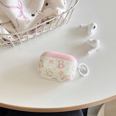 Cute Cartoon Bear Headset Case For Airpods Pro Pro2nd Cover Pink Bow Knot For Airpod 1 2 3 Fundas Shockproof Coque