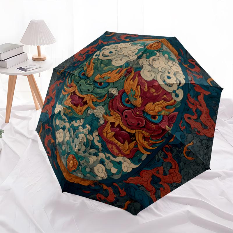 Demon Pattern, Automatic Folding Umbrella, Portable and Foldable Design, 8 Ribs, a Christmas or Birthday Gift.