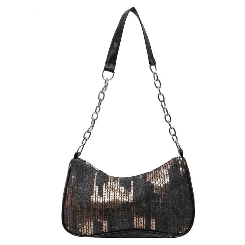 Trendy Denim Shoulder Bag 2024 Chic Chain Detail Medium Size Crossbody Bag For Women