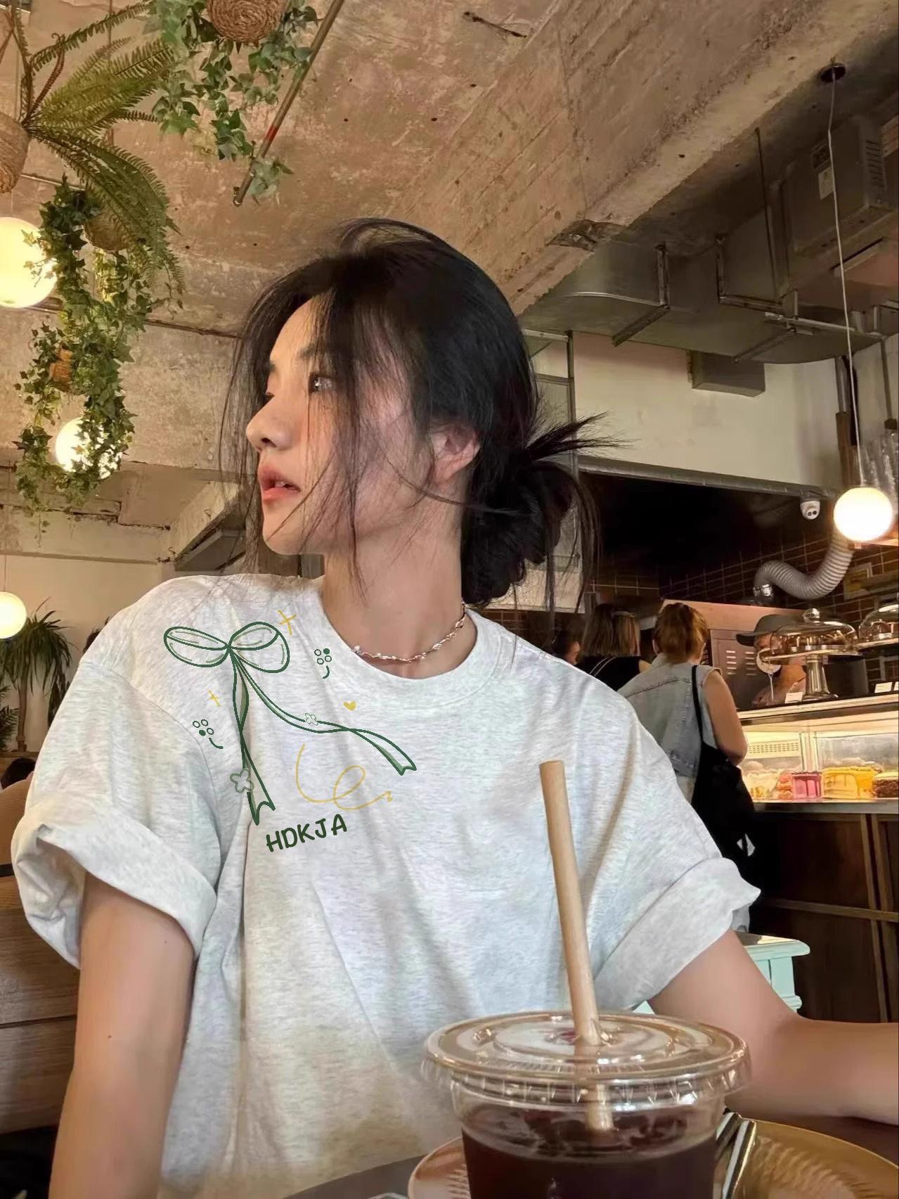 

Women s 2025 American Loose-Fit Drop-Shoulder Half-Sleeve T-Shirt 3XL
