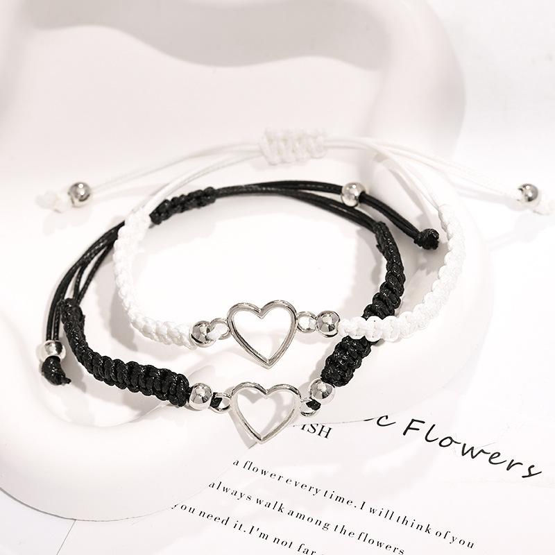 Creative Couple Black and White Bracelet Cutout Love Bracelet Braided Push Pull Bracelet Pull-Out Bracelet Adjustable Bracelet