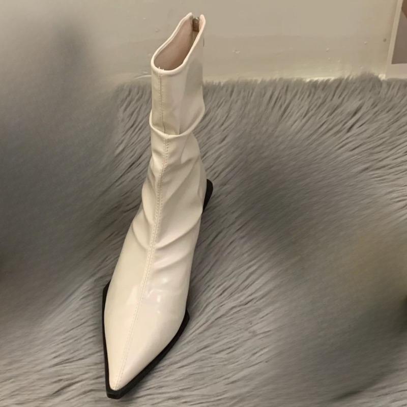 Mode Stilvolle Stiefel mit Blockabsatz Herbst Neu Spitz Zehenbereich Reißverschluss hinten Rutschfest Abriebfest Stilettoabsätze