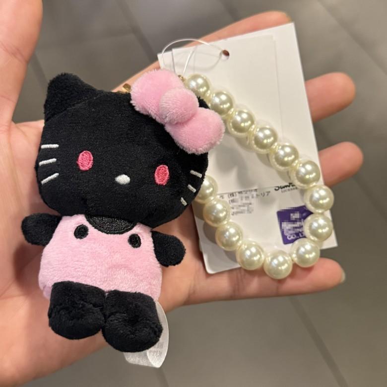 Hello Kitty Plush Keychain With Pearl Chain And Heart Charm For Bag Decor Gifts StyleA