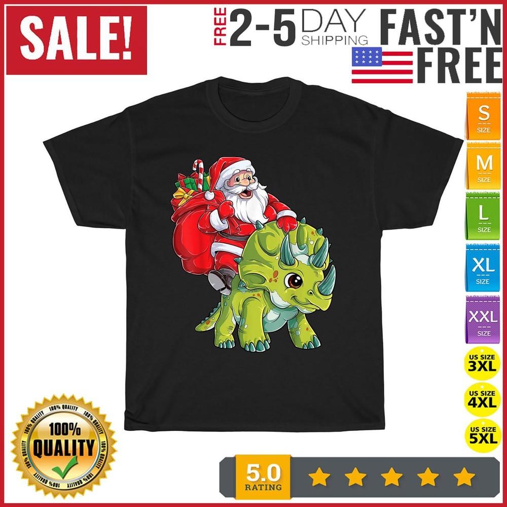 Santa Riding Triceratops Dinosaur Christmas Boys Xmas Squad T Shirt Men Women