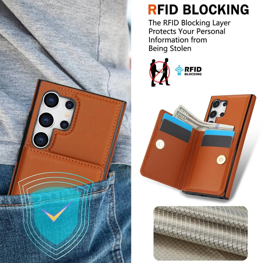 Wallet Case with Card Holder, 360° Rotation Ring Kickstand Magnetic Clasp for Samsung Galaxy S26 S25 S24/23/22/21 Ultra/Note 20