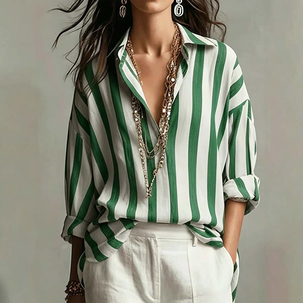 Women's Striped Long Sleeve Button Down Shirt for Casual Daily Wear