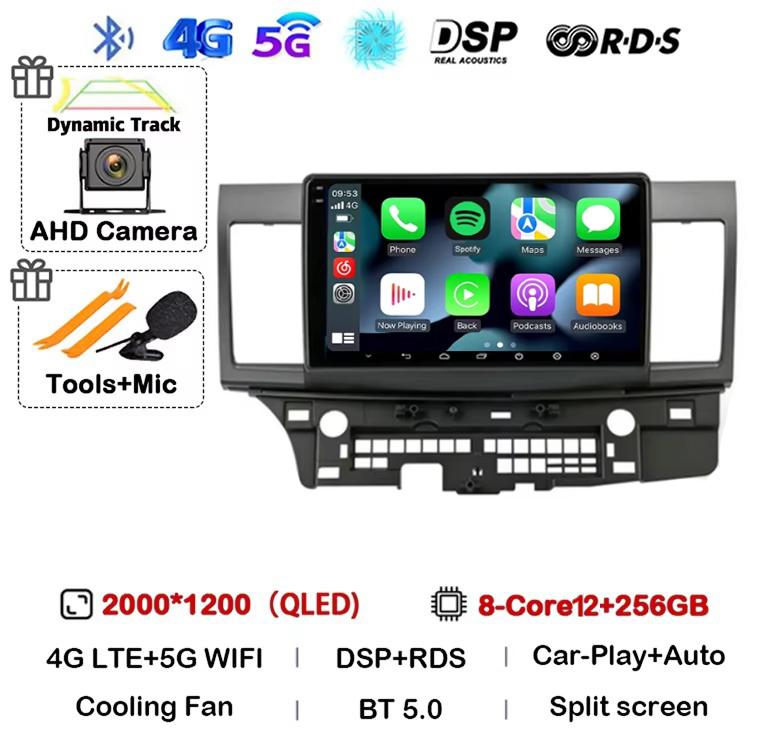 Android 14 Carplay Auto Car Radio For Mitsubishi Lancer 10 CY 2007-2017 Multimedia Video Player WIFI+4G GPS Stereo Head Unit DSP