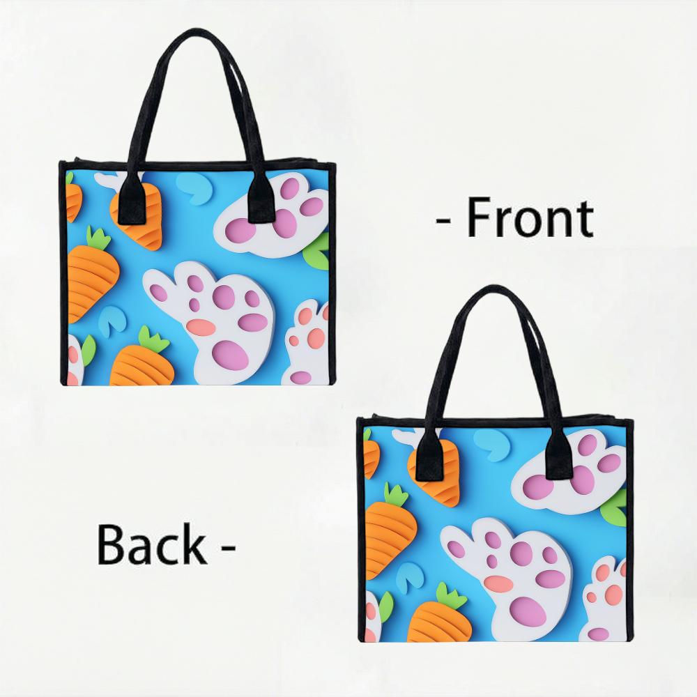 Cute Bunny Paw Carrot Print Fashion Tote Bag Casual Daily Portable Shopping Handbag