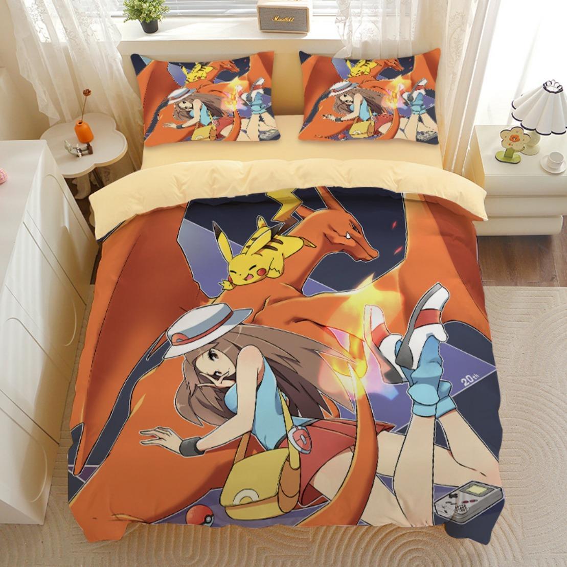 

Kawaii Cute Pikachu Bedding Sets P-Pokémon Duvet Cover With pillowcase Children s Set Room Decoration Gift EU Single(135*200cm)3pcs