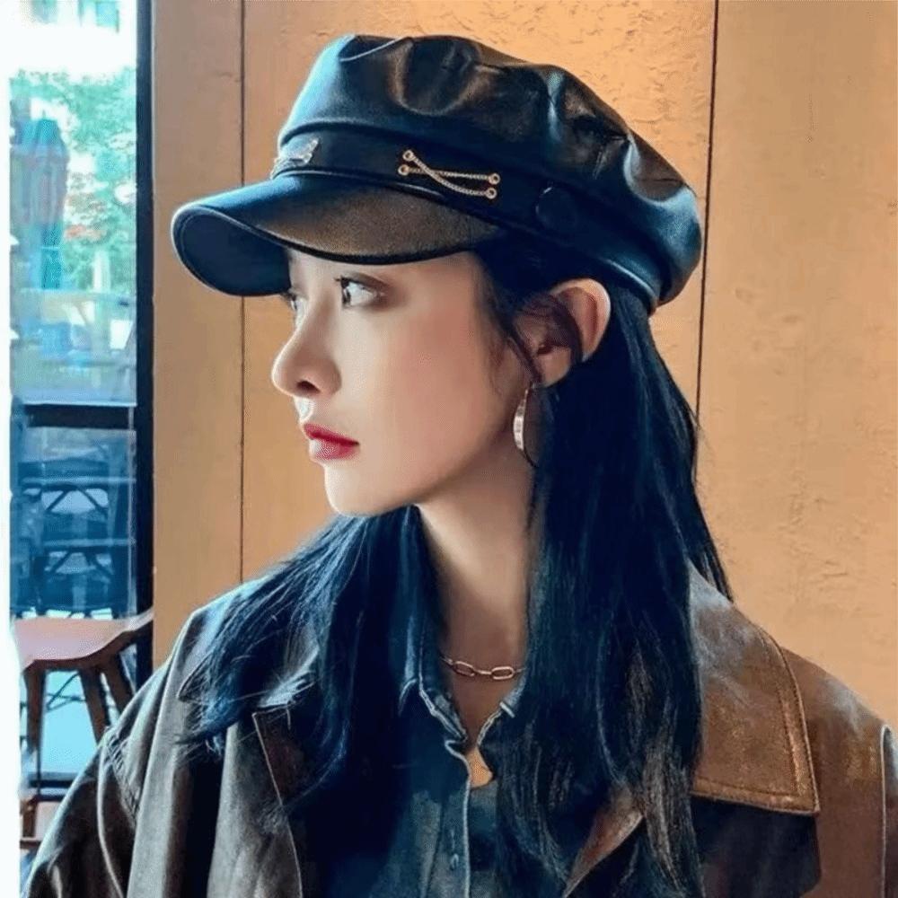 Flat Top Painter Hat Black Sailor Visor Hat Retro Beret Hat