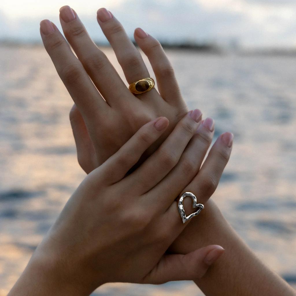 Rust Proof Stainless Steel Hammer Heart Ring 18 K Plated Statement Trendy Jewelry Bagues Pour Femme Gift