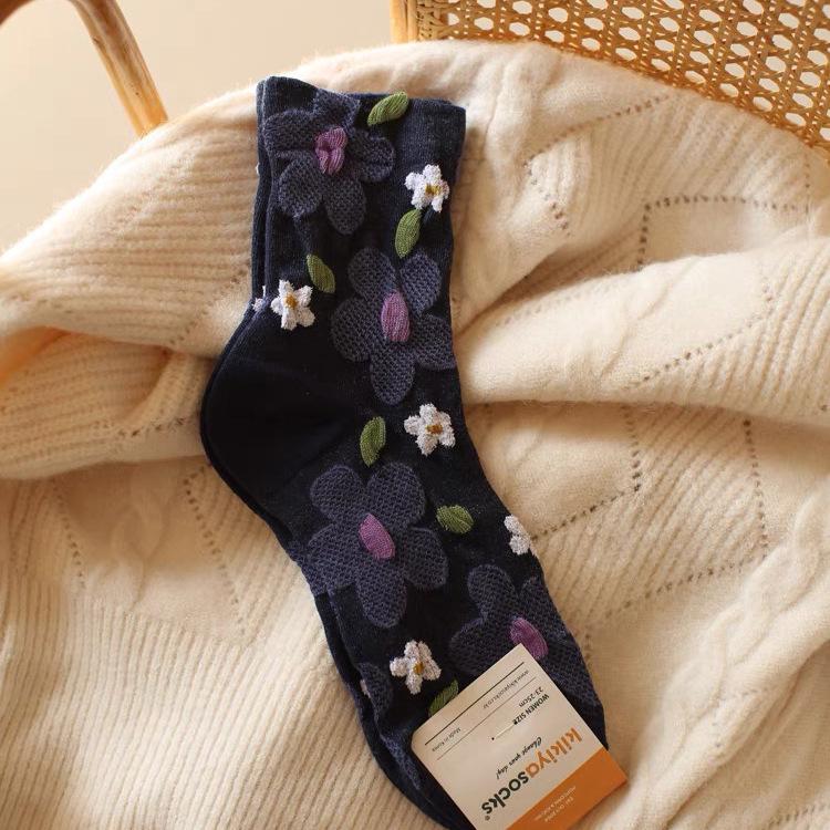 Women s Mid-Calf Japanese Style Combed Cotton Socks - Multi-color Trendy Autumn Design