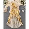 French Fancy Yellow Floral Skirt 2024 Summer New Arrival Niche Design One Shoulder Irregular Dress