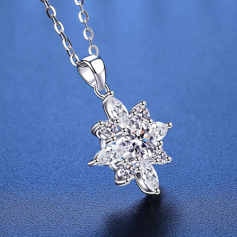 Sterling Silver 925 Moissanite Starburst Necklace with D Color One Carat Pendant