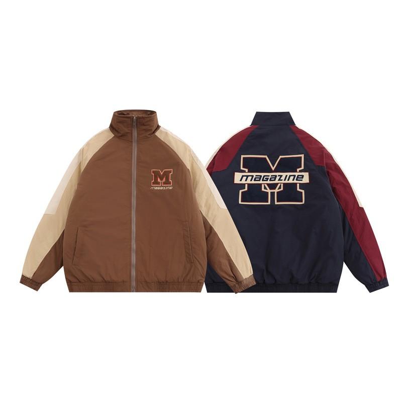 Unisex Oversized Puffer Jacket With Embroidered Letter Patchwork Warm Winter Streetwear Coat Men Women
