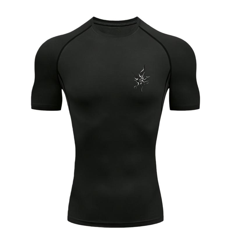 Flame Design Men Sports T-shirt Training Fitness Compression Workout T-Shirt Rashguard Sports Men's Short Sleeve Rashguard