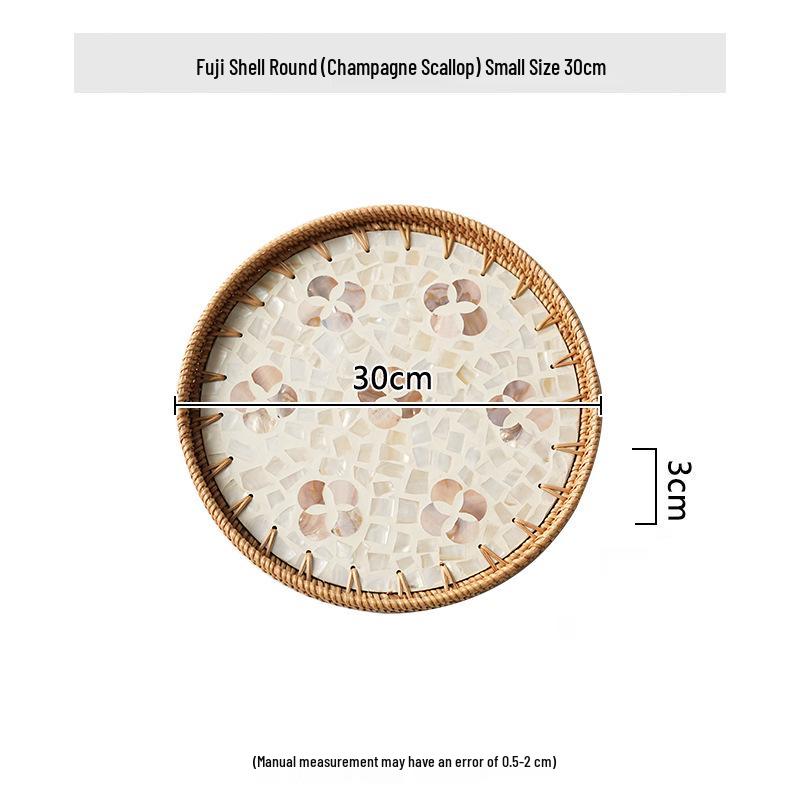 Handmade Rattan Round Light Luxury Tray for Picnic, Fruit, and Candy Storage in the Living Room or Restaurant.