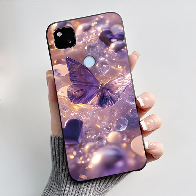 Case For Google Pixel 4a Luxury Fashion Butterfly Flowers Soft Matte TPU Silicon Back Cover Black For Pixel4a 4G 5G Phone Case