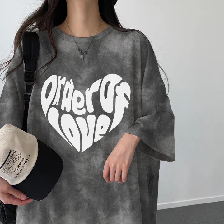 

2024 Women s Summer Tie-Dye Casual Loose T-shirt Dress with Slimming Letter Design XL серый