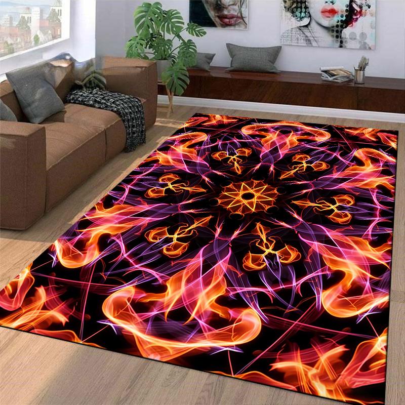 Colorful Abstract Flame Pattern Carpet with Symmetrical Design Suitable for use as an anti-slip for living room bedroom sofas