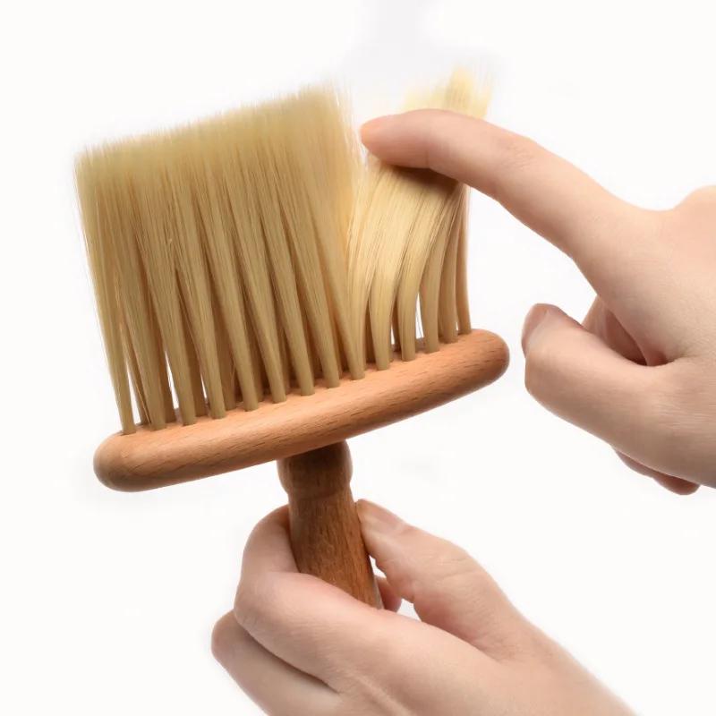 HeMu-Car Interior Wooden Handle Soft Bristle Cleaning Brush, Household Dust Brush, Barber Shop Hair Brush, Facial Cleansing