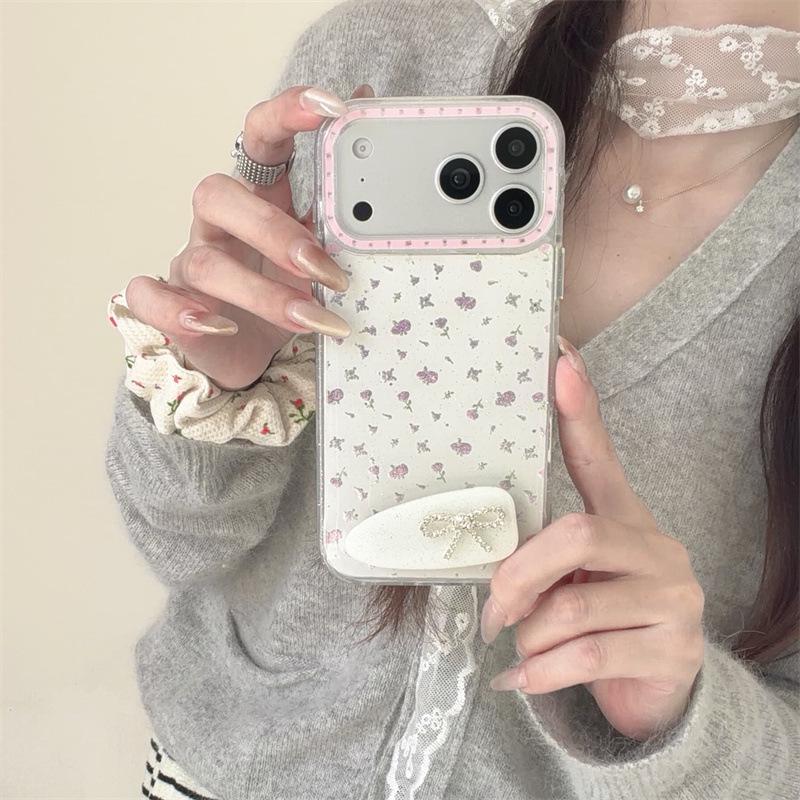 Pink Floral Sequin Bow Phone Case for iPhone 17 Pro Max/16/15/14