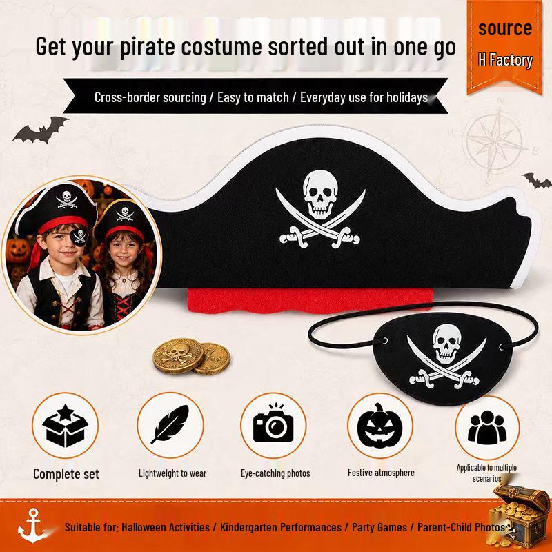 Pirate Hat Headband with Eye Patch - Perfect for Halloween, Parties, and Masquerades.
