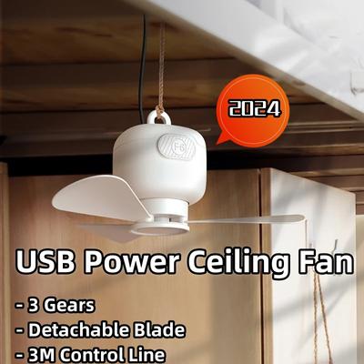 2024 New USB Small Ceiling Fan 3-Gears Wind Speed Adjustment Removable Blade Long-lasting Silent Large Power Indoor Outdoor Fan
