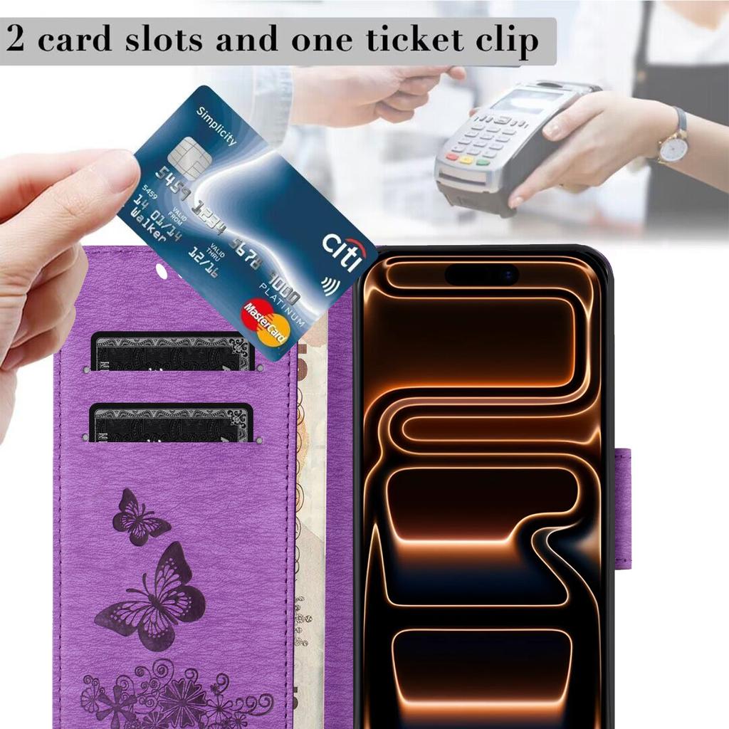 For iPhone 17 Pro Case Butterflies Flower Leather Wallet Flip Phone Cover