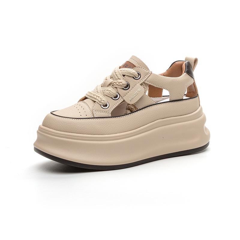 Hollow leather thick baseplate shoes summer new small breathable hole shoes sports casual sandals