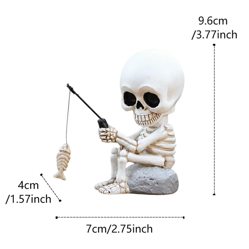 Fishing Skeleton Statue For Halloween Decorations,Weatherproof Resin Fishing Skull Statue,Home Patios Yard Pond Resin Sculpture